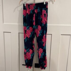 Aerie Lounge Pajama Pants, Navy with Pink Florals, Size XS